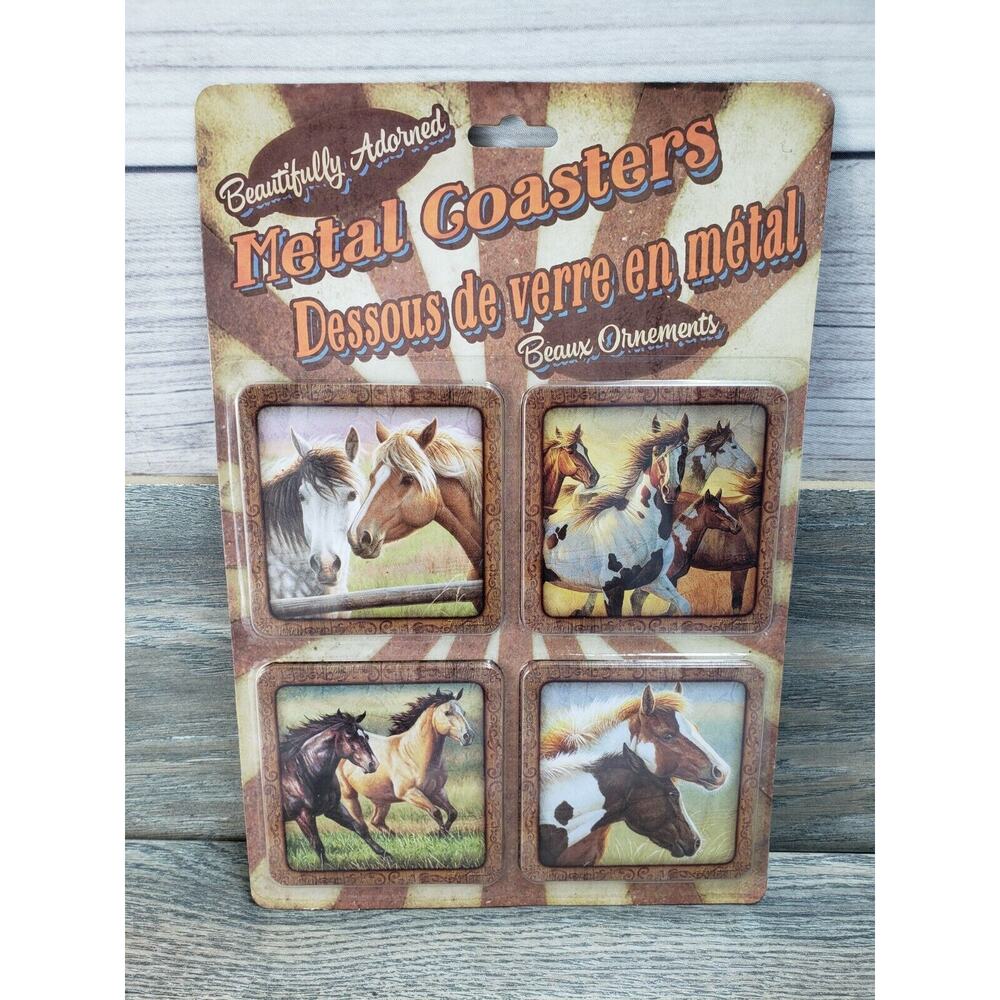 Horse Metal and Cork Coasters Set of 4 New Horses Running Animals